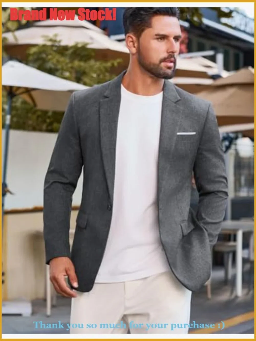 Lightweight Polyester Blend Blazer One Button Slim Fit Sport Coat
